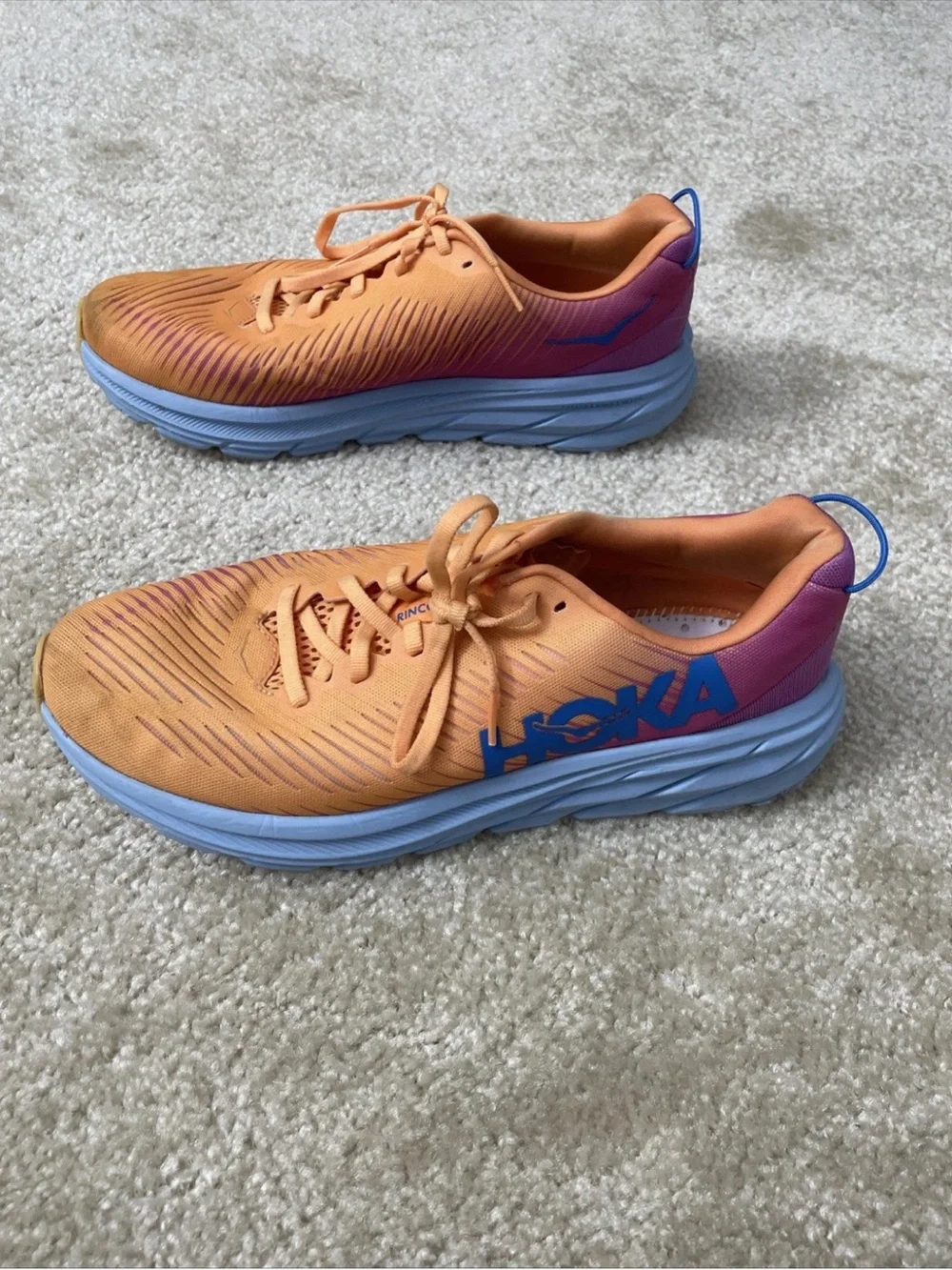 Hoka One One Rincon 3 Women’s 9.5 Orange Running Sneakers Gym Shoes - NO INSOLES